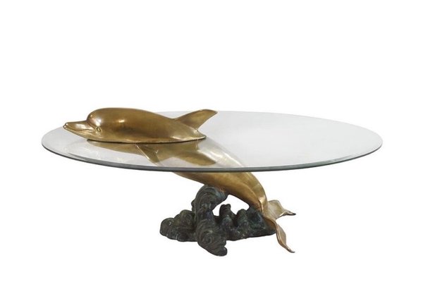 Sculptural Brass and Glass Dolphin Coffee Table, Paris, France, 1970s-MO-1718897