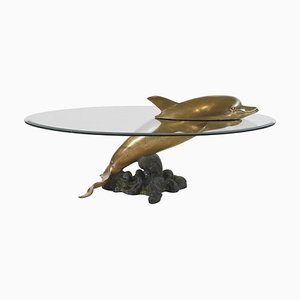 Sculptural Brass and Glass Dolphin Coffee Table, Paris, France, 1970s-MO-1718897