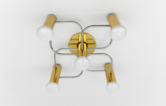 Sculptural Brass Wall Lights Flush Mounts by Leola, 1970s