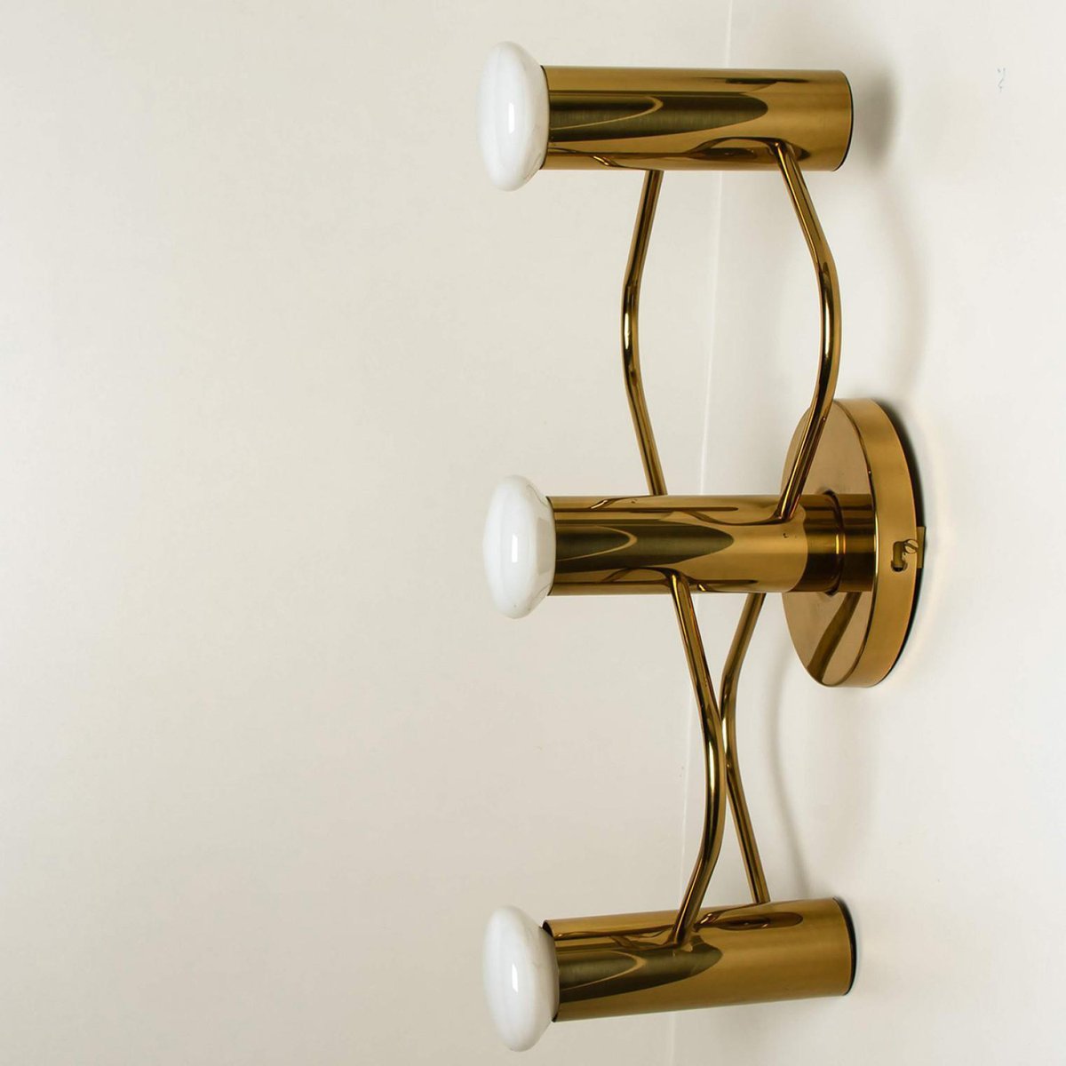 Sculptural Brass Wall Lights or Flush Mounts attributed to Leola, 1970s, Set of 2