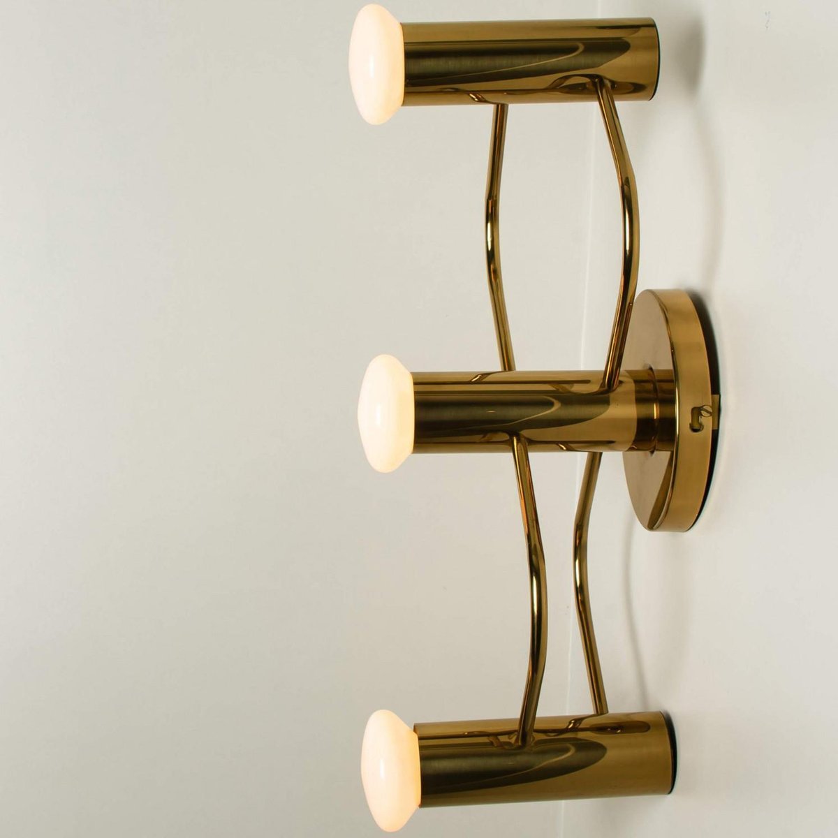 Sculptural Brass Wall Lights or Flush Mounts attributed to Leola, 1970s, Set of 2