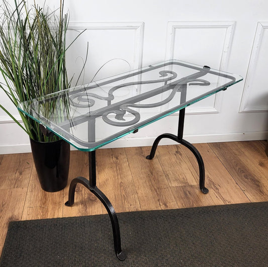 Sculptural Brutalist Italian Wrought Iron and Glass Coffee Table, 1970s