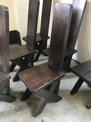 Sculptural Brutalist Oak Dining Chairs, the Netherlands, 1965, Set of 6-DVX-2025945