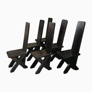 Sculptural Brutalist Oak Dining Chairs, the Netherlands, 1965, Set of 6-DVX-2025945