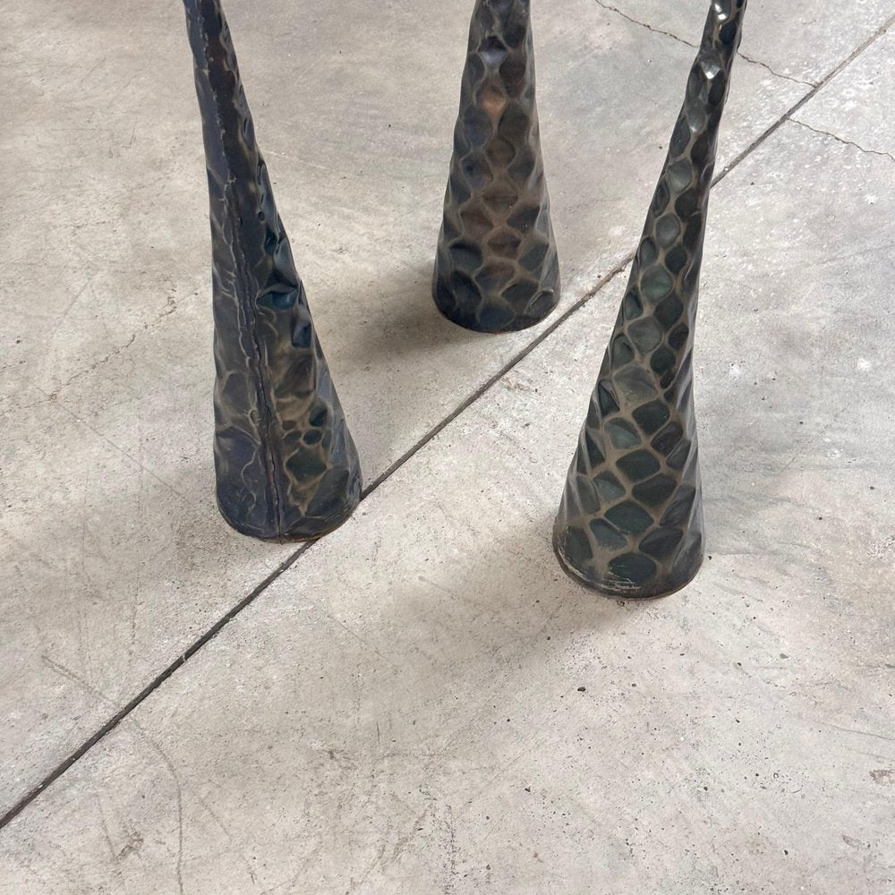 Sculptural Candleholders in Burnished Metal, Italy, 1980s, Set of 3