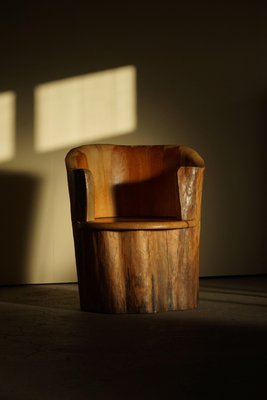 Sculptural Carved Wabi Sabi Brutalist Stump Chair in Solid Pine, Sweden, 1968-MXF-1367759