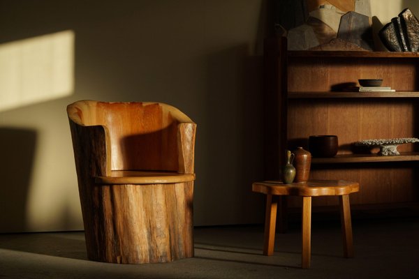 Sculptural Carved Wabi Sabi Brutalist Stump Chair in Solid Pine, Sweden, 1968-MXF-1367759