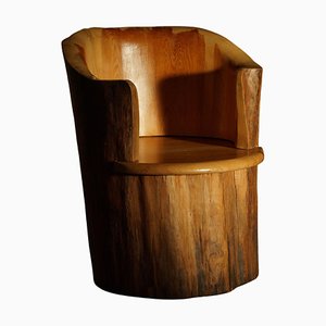 Sculptural Carved Wabi Sabi Brutalist Stump Chair in Solid Pine, Sweden, 1968-MXF-1367759