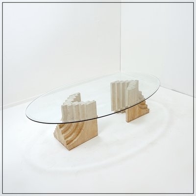 Sculptural Coffee Table in Glass and Travertine-NYF-2018997