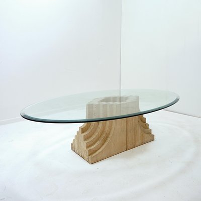 Sculptural Coffee Table in Glass and Travertine-NYF-2018997