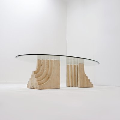 Sculptural Coffee Table in Glass and Travertine-NYF-2018997