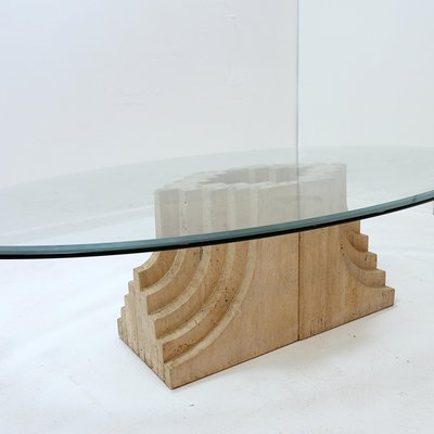 Sculptural Coffee Table in Glass and Travertine-NYF-2018997