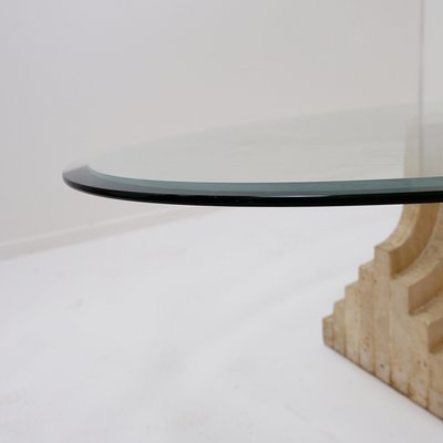 Sculptural Coffee Table in Glass and Travertine-NYF-2018997