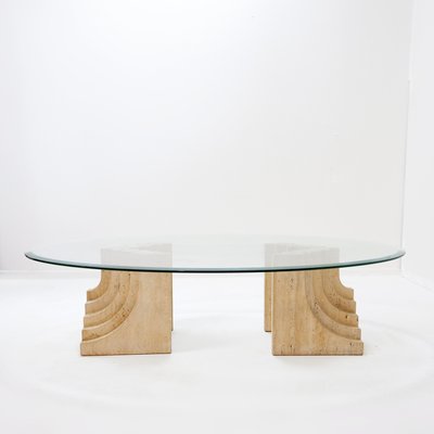 Sculptural Coffee Table in Glass and Travertine-NYF-2018997