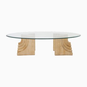 Sculptural Coffee Table in Glass and Travertine-NYF-2018997