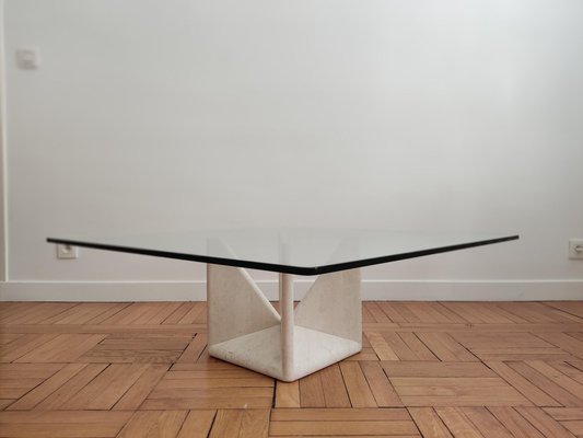 Sculptural Coffee Table in Travertine and Glass by Claude Berraldacci-ILR-1700224