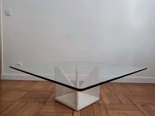 Sculptural Coffee Table in Travertine and Glass by Claude Berraldacci-ILR-1700224