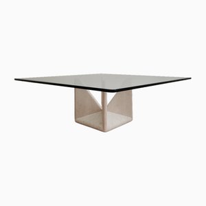 Sculptural Coffee Table in Travertine and Glass by Claude Berraldacci-ILR-1700224