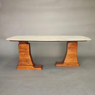 Sculptural Design Dining Table in Wood and Marble, 1970s-FXH-2021270