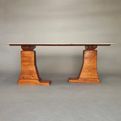 Sculptural Design Dining Table in Wood and Marble, 1970s-FXH-2021270