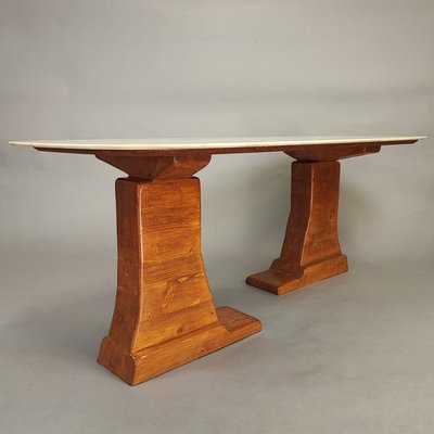 Sculptural Design Dining Table in Wood and Marble, 1970s-FXH-2021270