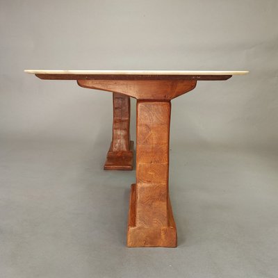 Sculptural Design Dining Table in Wood and Marble, 1970s-FXH-2021270