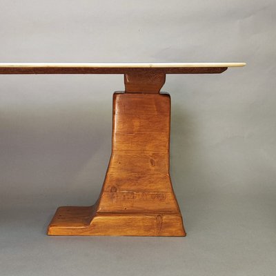 Sculptural Design Dining Table in Wood and Marble, 1970s-FXH-2021270