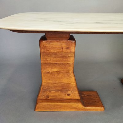 Sculptural Design Dining Table in Wood and Marble, 1970s-FXH-2021270