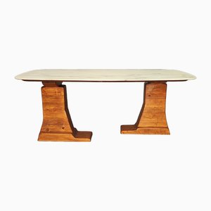 Sculptural Design Dining Table in Wood and Marble, 1970s-FXH-2021270