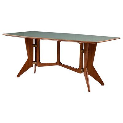 Sculptural Dining Table in Teak Brass and Glass by Ariberto Colombo, 1950s-ITV-1299204