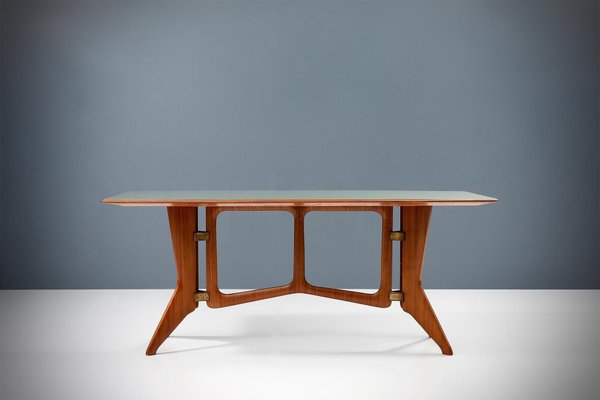 Sculptural Dining Table in Teak Brass and Glass by Ariberto Colombo, 1950s-ITV-1299204