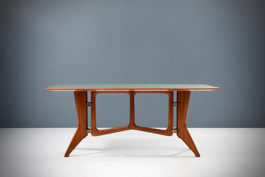 Sculptural Dining Table in Teak Brass and Glass by Ariberto Colombo, 1950s