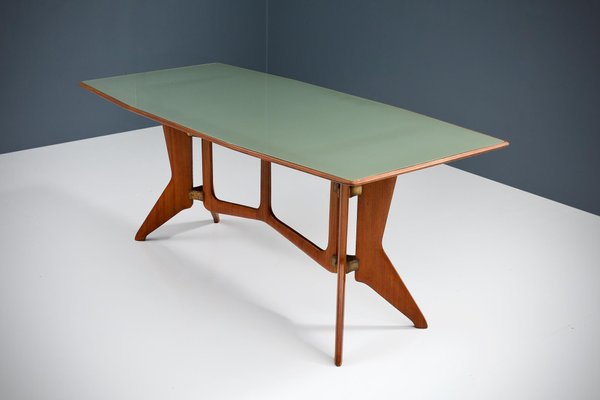 Sculptural Dining Table in Teak Brass and Glass by Ariberto Colombo, 1950s-ITV-1299204