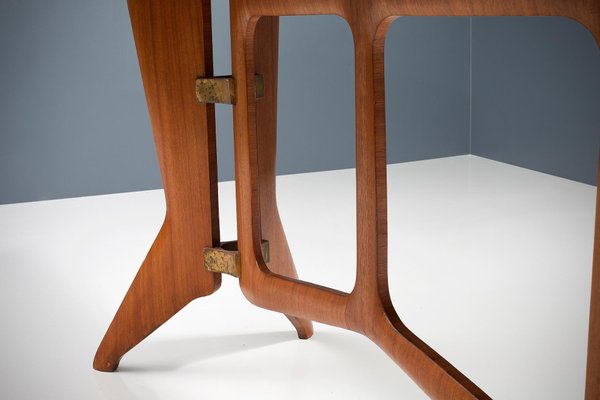 Sculptural Dining Table in Teak Brass and Glass by Ariberto Colombo, 1950s-ITV-1299204