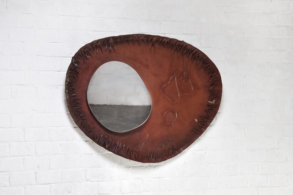 Sculptural Free Form Leather Mirror, France, 1990s-WUY-1068992