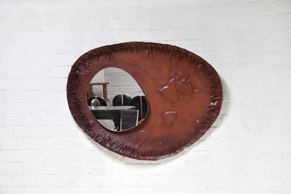 Sculptural Free Form Leather Mirror, France, 1990s-WUY-1068992