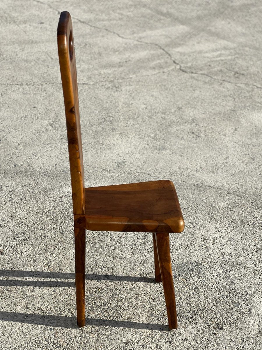 Sculptural High-Back Chair in Olive Wood, France, 1960s