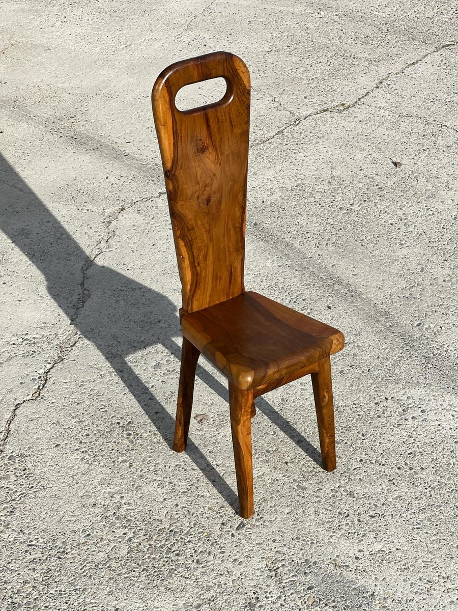 Sculptural High-Back Chair in Olive Wood, France, 1960s