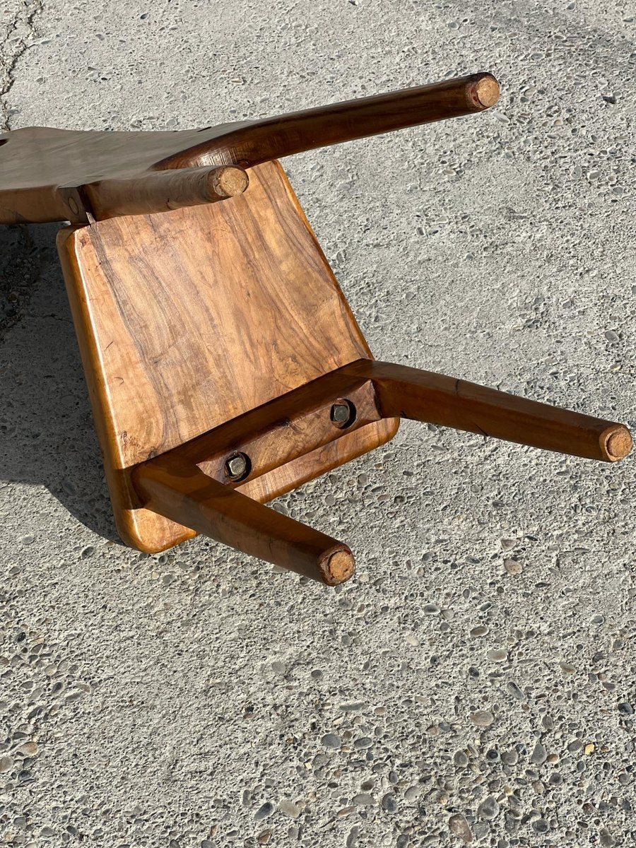 Sculptural High-Back Chair in Olive Wood, France, 1960s