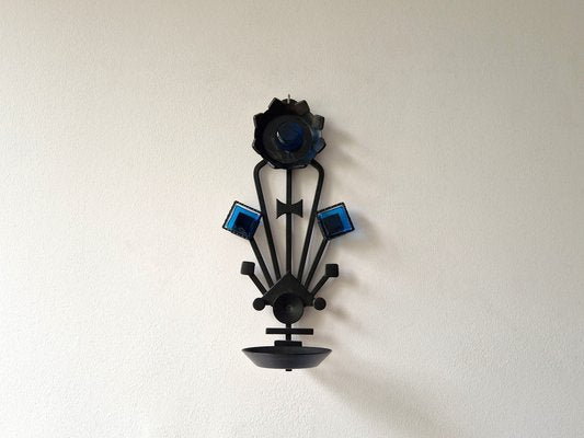 Sculptural Iron and Blue Glass Candle Sconce from Dantoft, 1960s-NV-1765249