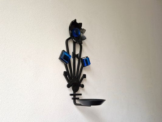 Sculptural Iron and Blue Glass Candle Sconce from Dantoft, 1960s-NV-1765249