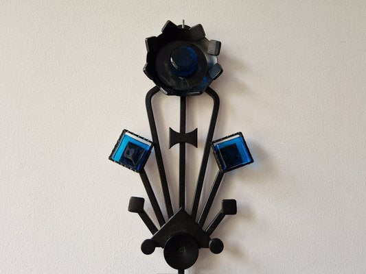 Sculptural Iron and Blue Glass Candle Sconce from Dantoft, 1960s-NV-1765249