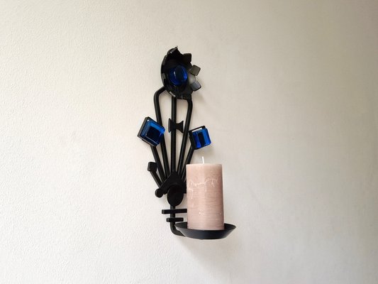 Sculptural Iron and Blue Glass Candle Sconce from Dantoft, 1960s-NV-1765249