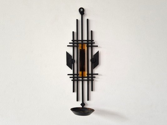 Sculptural Iron and Orange Glass Candle Sconce from Dantoft, 1960s-NV-1765334