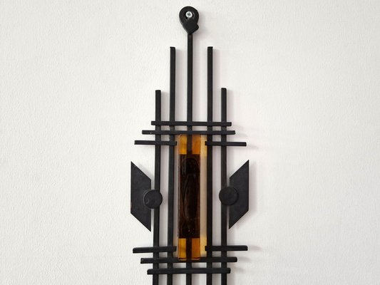 Sculptural Iron and Orange Glass Candle Sconce from Dantoft, 1960s-NV-1765334