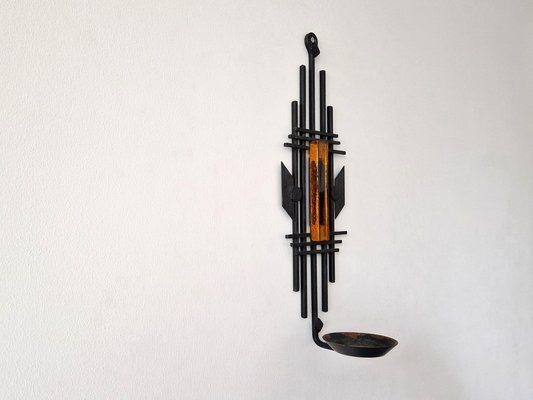 Sculptural Iron and Orange Glass Candle Sconce from Dantoft, 1960s-NV-1765334