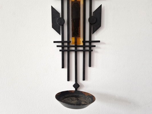 Sculptural Iron and Orange Glass Candle Sconce from Dantoft, 1960s-NV-1765334