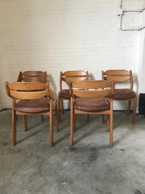 Sculptural Oak and Leather Dining Chairs. France, 1960s, Set of 5-DVX-2020610