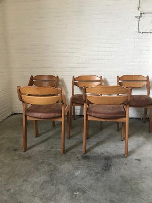 Sculptural Oak and Leather Dining Chairs. France, 1960s, Set of 5-DVX-2020610