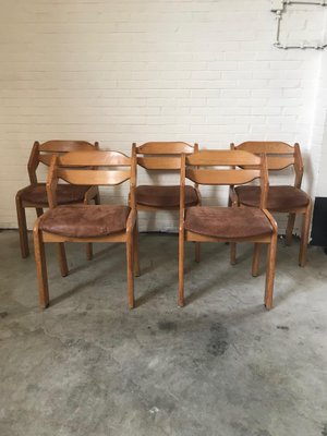 Sculptural Oak and Leather Dining Chairs. France, 1960s, Set of 5-DVX-2020610